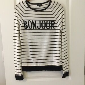 The Limited Navy Blue and Off White Bonjour Striped Sweater Sz XS